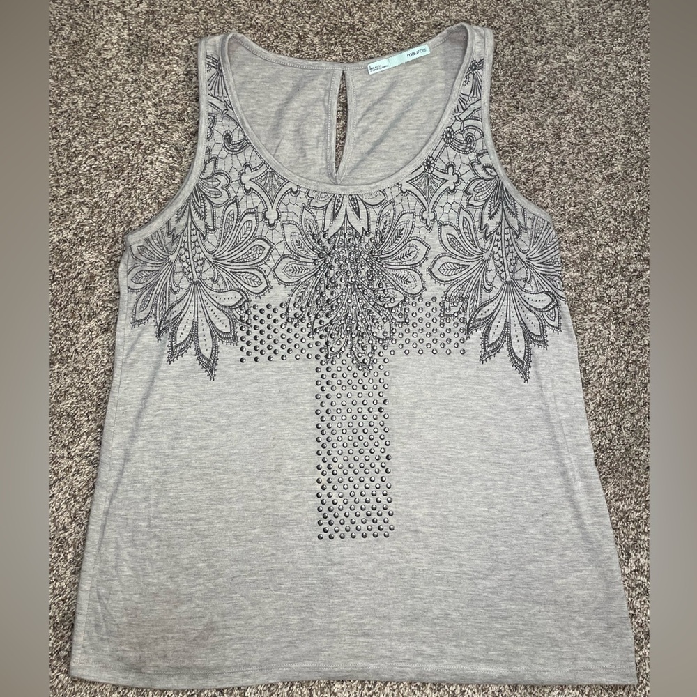 Ladies Gray Cross Design Maurices Tank Top Size Large